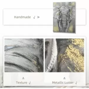 Image of Homcom - Hand-Painted Canvas Wall Art Elephant for Living Room Bedroom