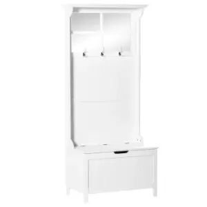 Image of Homcom Coat Rack Shoe Bench Hall Tree For Entryway With Cabinet 3 Hooks Mirrors White