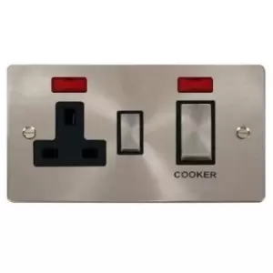 Image of Click Scolmore Define Brushed Steel 2 Gang Double Pole Switch 45A With Black Ingot - FPBS505BK