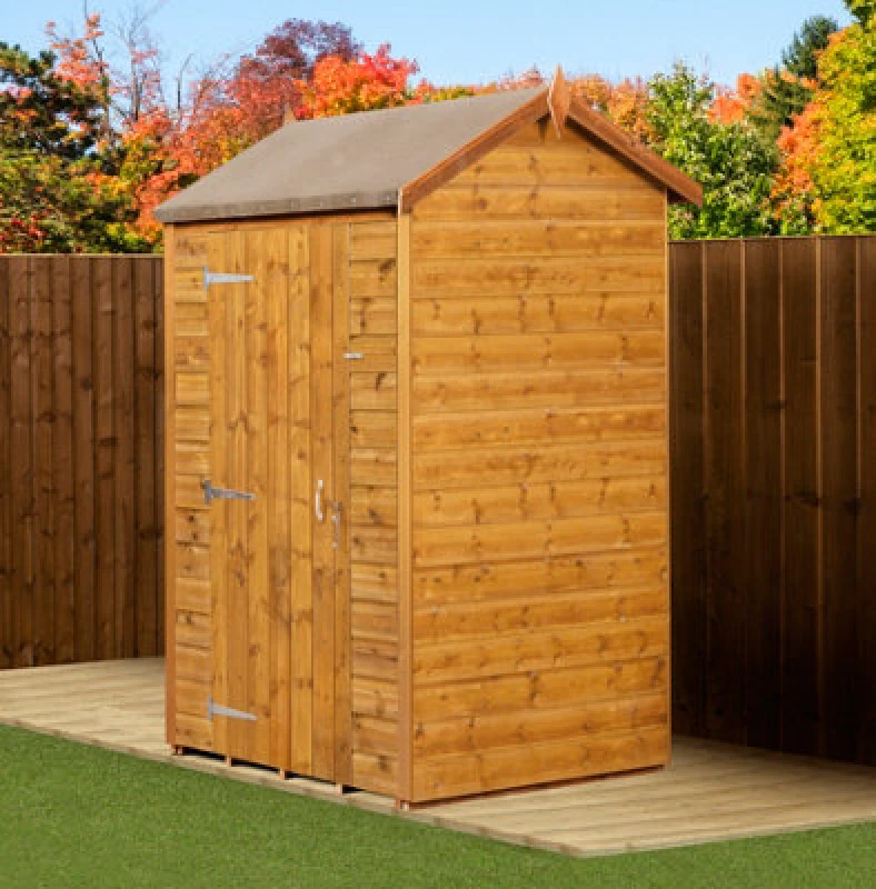 Image of Empire Sheds Empire Modular Apex 4X4 Dipped Treated Tongue And Groove Wooden Garden Shed Single Door No Windows (4' X 4' / 4ft X 4ft) (4X4)