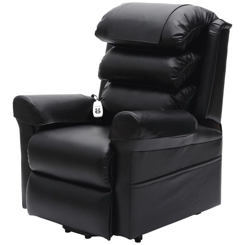 Image of Loops Dual Motor Rise and Recline Armchair - Waterfall Pillow - Black PU Leather Black