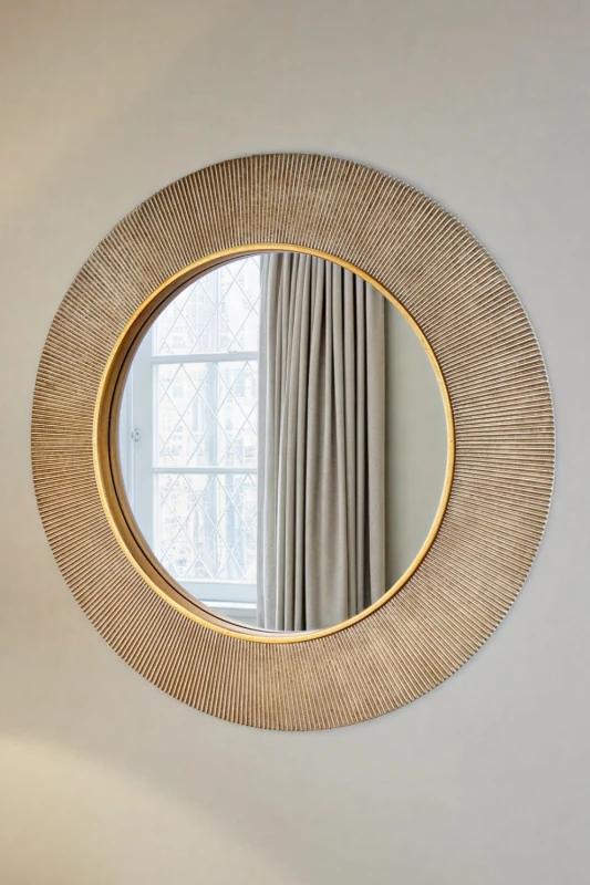 Image of Yearn Mirrors Yearn Mirrors Large Round Gold Ribbed Mirror Bevelled Gold One Size Unisex 0716053062369