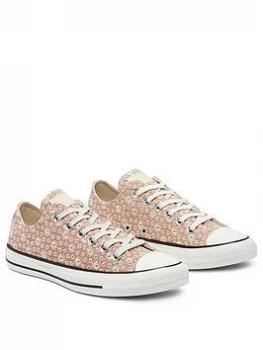 Image of Converse Chuck Taylor All Star Broderie Ox Trainers - Beige, Beige, Size 5, Women