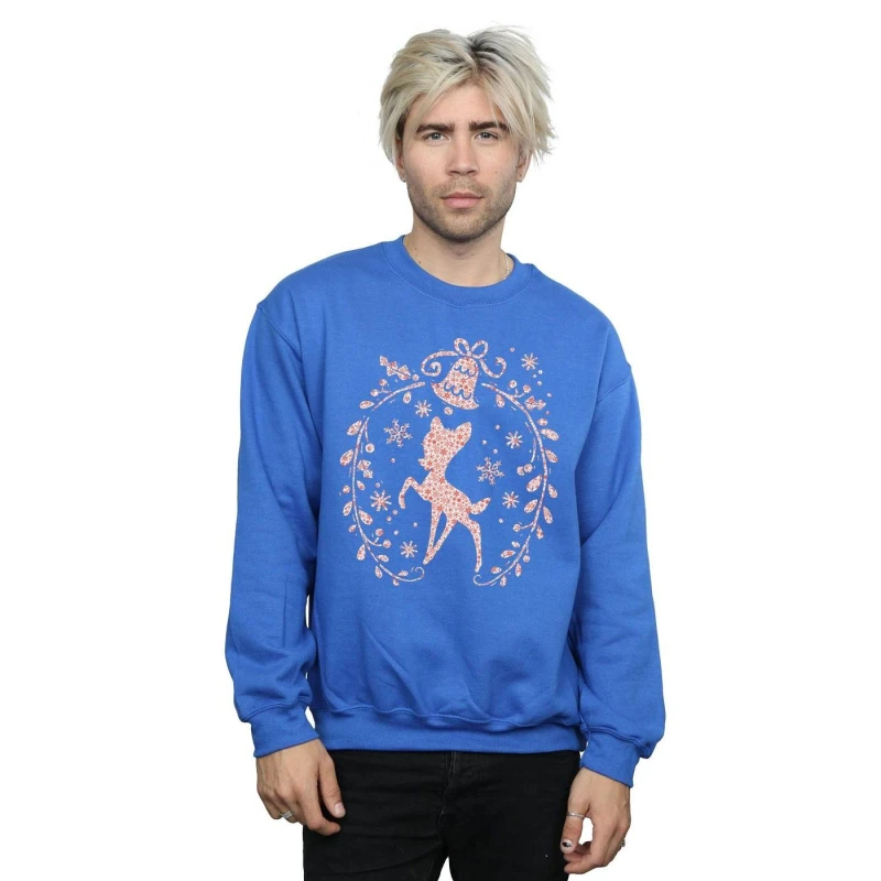 Image of Disney Men Bambi Christmas Wreath Sweatshirt in Blue Size: Small Blue S Male 5057245992756