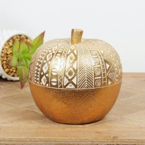 Image of Gold Finish Apple Ornament with Ornate Pattern