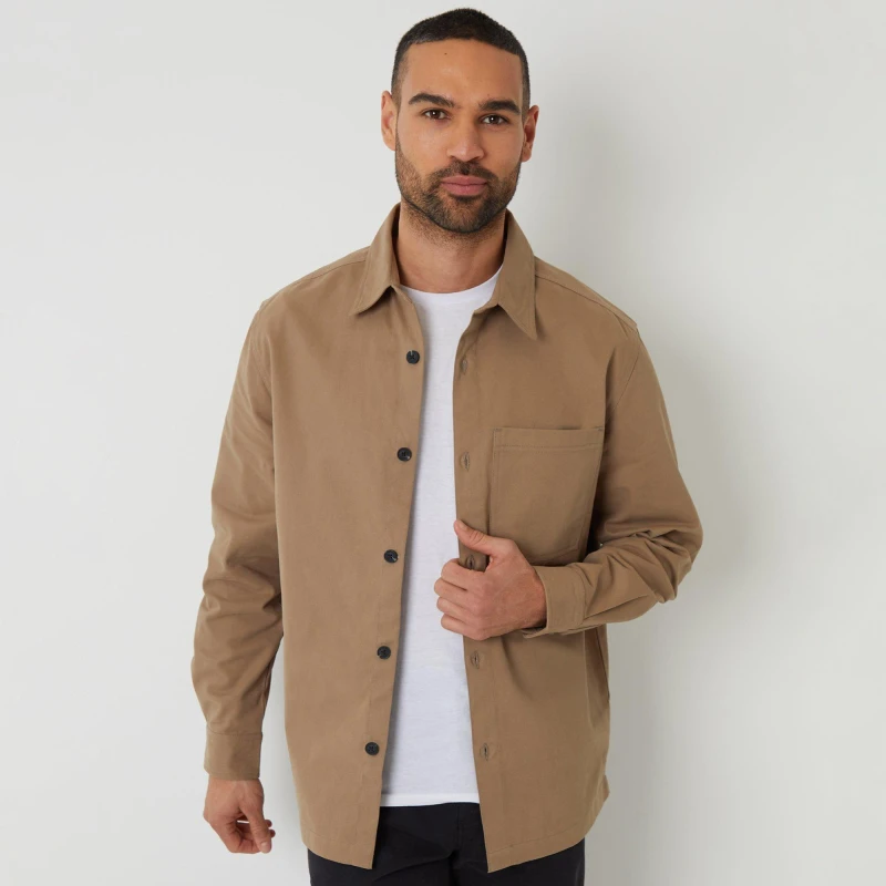 Image of Threadbare Cotton Twill Shacket Stone