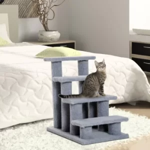Image of PawHut Pet Stairs 4 Steps for Sofa Tall Bed Dog Cat Little Older Animal Climb Ladder Portable Pet Access Assistance 63.5x43x60cm Grey