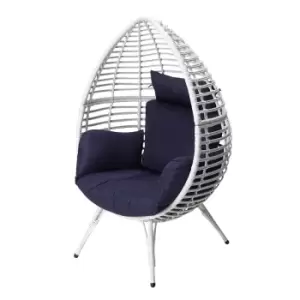 Image of Teamson Home Outdoor Garden Patio Furniture Rattan Egg Chair with Cushion White