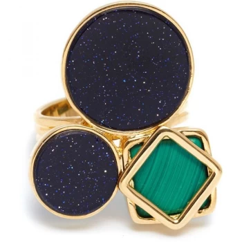Image of Ladies Lola Rose Gold Plated Malachite & Blue Sandstone Garbo Cluster Ring