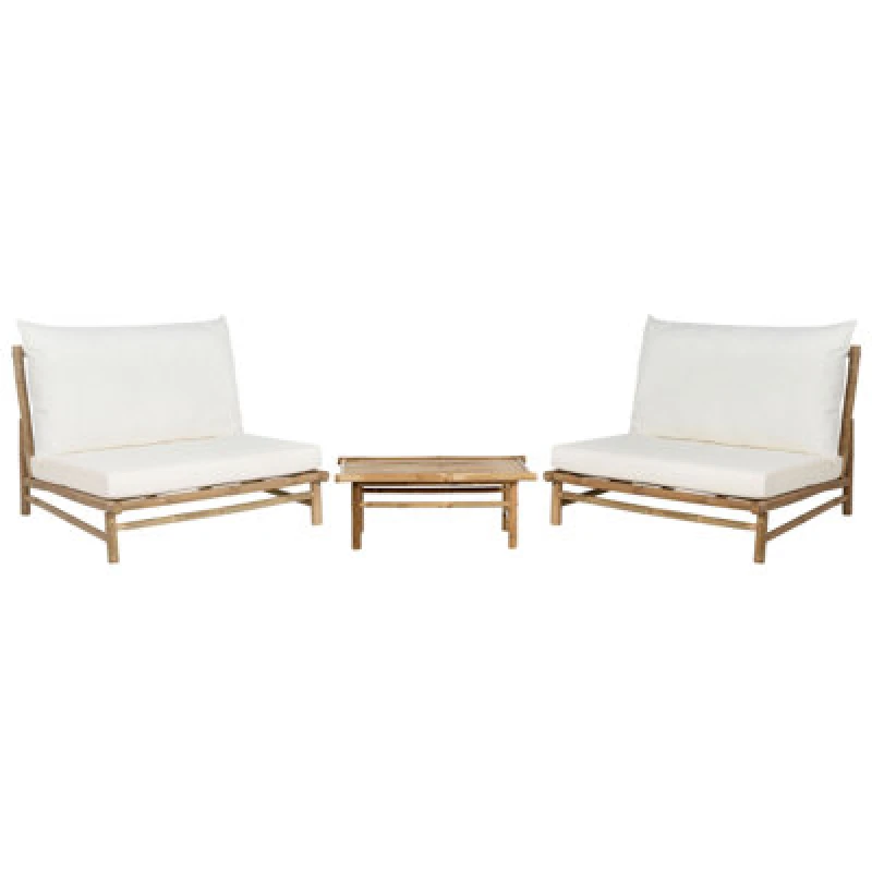 Image of Beliani Garden Lounge Set With Table 2 Seater Todi Bamboo Wood Off-White