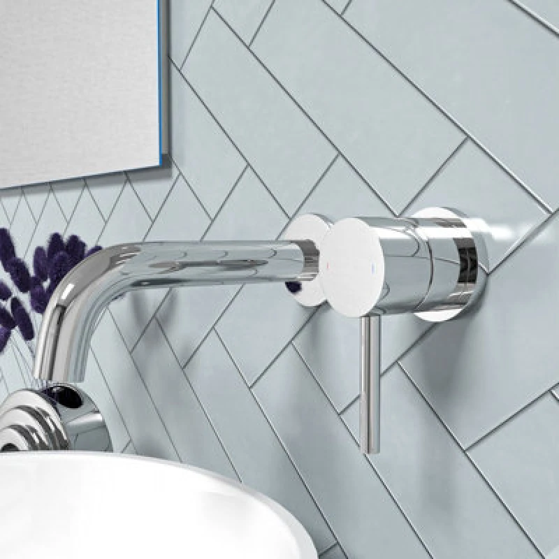 Image of Nes Home Remy Wall Mounted Curved Spout Basin Mono Mixer Tap & Waste Chrome