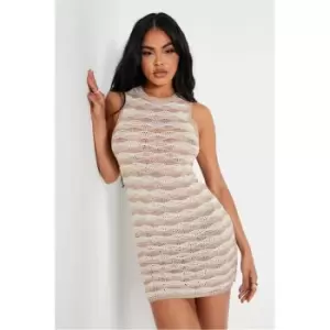 Image of I Saw It First Nude Stripe Detail Crochet Dress - Brown