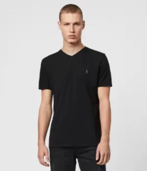 Image of AllSaints Mens Cotton Lightweight Tonic V-Neck T-Shirt, Black, Size: L