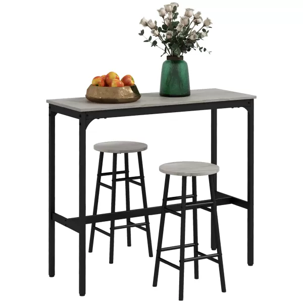 Image of HOMCOM 3 Piece Bar Table Set with 2 Stools, Industrial Bar Table and Stool Set, Dining Table and Chair Set for Small Space, Grey