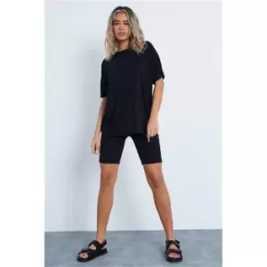 Image of I Saw It First Black Oversized T-Shirt And Cycling Short Set - Black