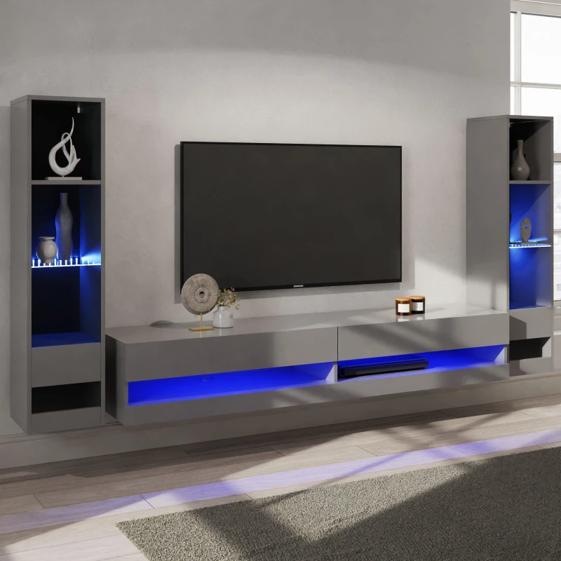 Image of GFW Galicia 180 TV Unit + 2 Shelf Units TV Stands One Size Grey 72958002000