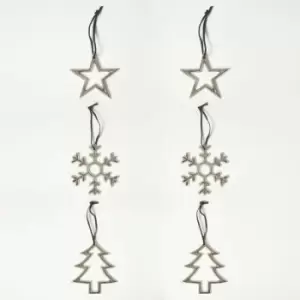 Image of Homescapes - Set of 3 Silver Christmas Ornaments Star Tree Snowflake - Silver - Silver