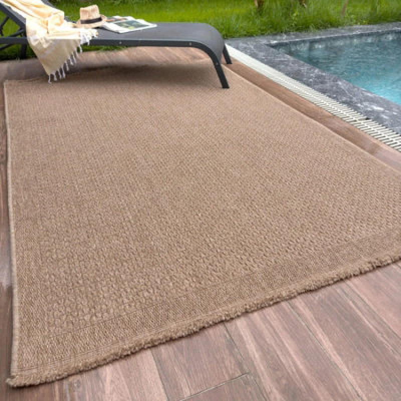 Image of THE RUGS Jute Looking Plain Design Outdoor Rugs in Neutral for Garden Patio Nature 5000N in Natural Size: 80cm x 150cm Natural Unisex 80cm x 150