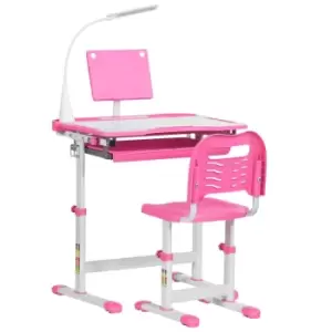 Image of HOMCOM Kids Study Desk and Chair Set with USB Lamp - Pink