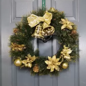 Image of 50cm Premier Christmas Wreath with Gold Glitter Tips, Bells & Decorations