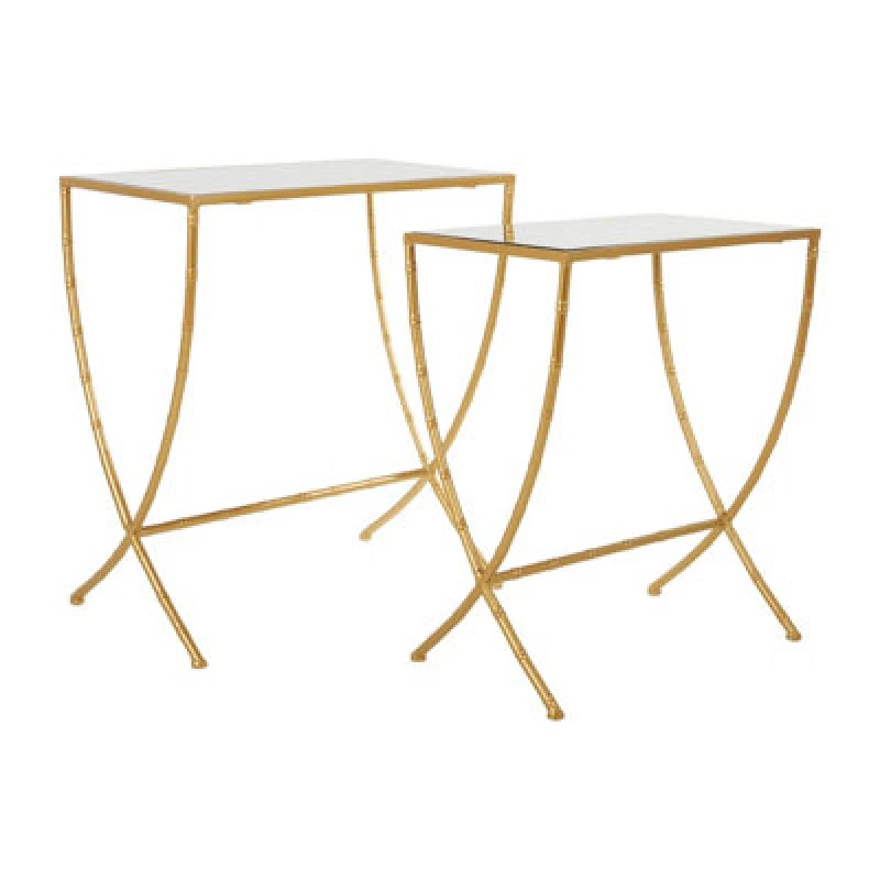 Image of Premier Housewares Avantis Set Of 2 Bamboo Design Side Tables Gold