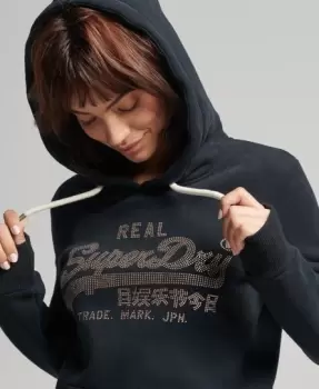 Image of Superdry Womens Vintage Logo Boho Sparkle Hoodie Navy / Eclipse Navy - Size: 8
