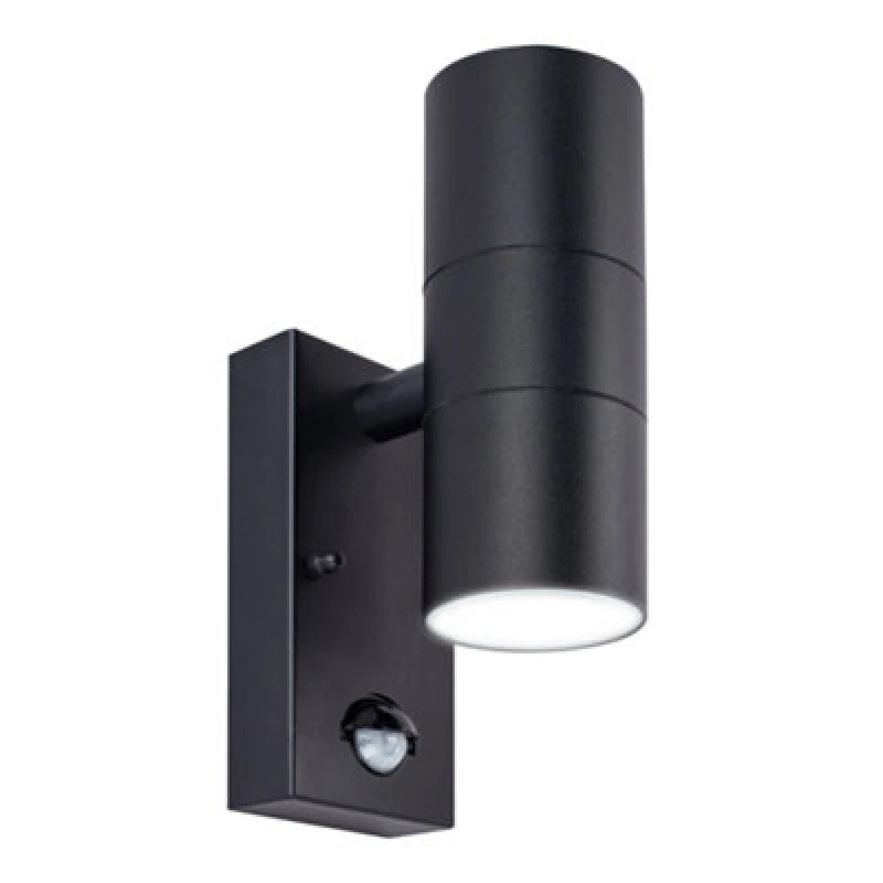 Image of Luceco Azurar Up/down Ip44 Gu10 Wall Light With Pir Sensor Black