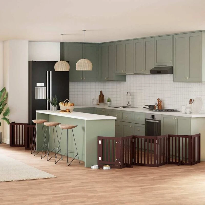 Image of vidaXL Dog Gate with Door Foldable 15 Panels Brown 750cm Poplar Wood, Brown 3155661