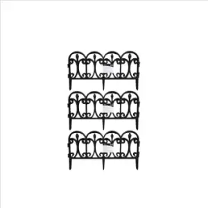 Image of 3 x 23cm 4 Piece Black Ornate Garden Border Fence Edging