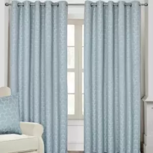 Image of Homecapes Blue Geometric Jacquard Blackout Eyelet Curtain Pair, 46 x 90'