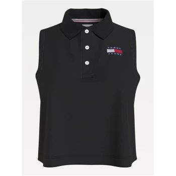 Image of Tommy Jeans Crop Sleeveless Polo Shirt - BLACK BDS