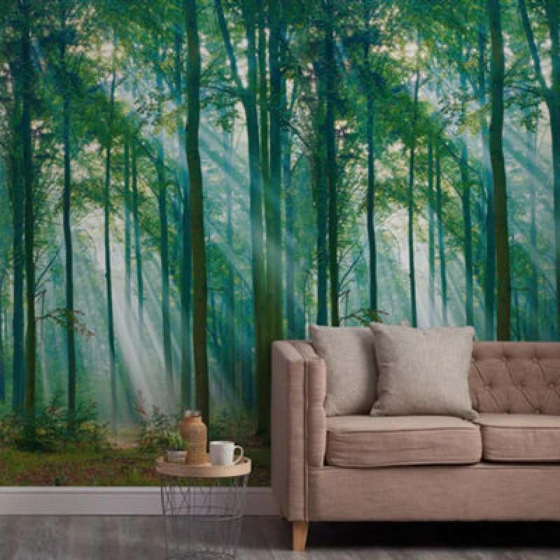 Image of Grandeco Biophilic Photographic Sunlight Through Trees 3 lane repeatable mural 2.8 x 1.59m Green unisex