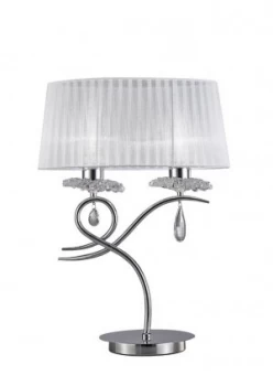 Image of Table Lamp 2 Light E27 Large with White Shade Polished Chrome, Clear Crystal