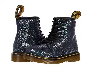 Image of Dr Martens Girls 1460 Iridescent Black Spot 8 Lace Boots - Black Metallic