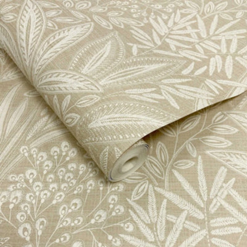 Image of Crown Crown - Sahara Leaf Natural Beige Wallpaper Botanical Textured Feature Wall WL-M1782