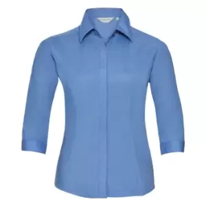 Image of Russell Collection Ladies 3/4 Sleeve Poly-Cotton Easy Care Fitted Poplin Shirt (2XL) (Corporate Blue)
