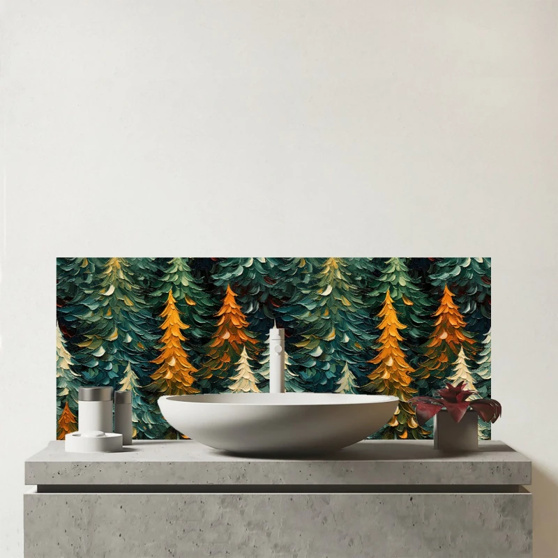 Image of Warren Reed - Designer Impasto Style Christmas Trees Glass Bathroom Splashback in Green Green Unisex