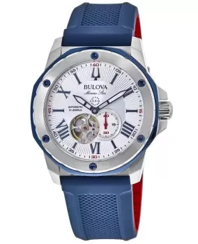 Image of Bulova Marine Star White Dial Blue Rubber Strap Mens Watch 98A225 98A225