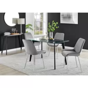 Image of Furniture Box Malmo Glass and Black Leg Dining Table & 4 Grey Pesaro Silver Chairs
