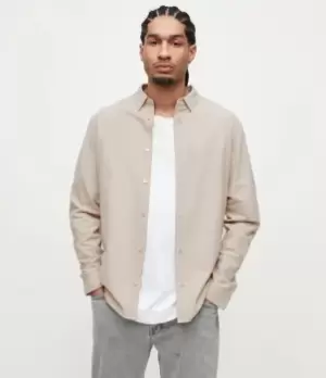 Image of AllSaints Mens Lovell Ramskull Shirt, OAT Taupe, Size: M