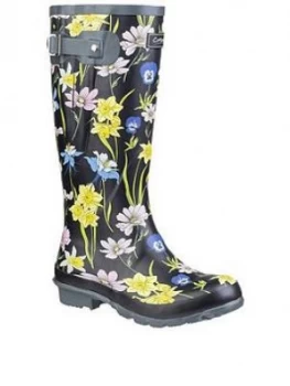 Image of Cotswold Windsor Print Welly, Black, Size 4, Women