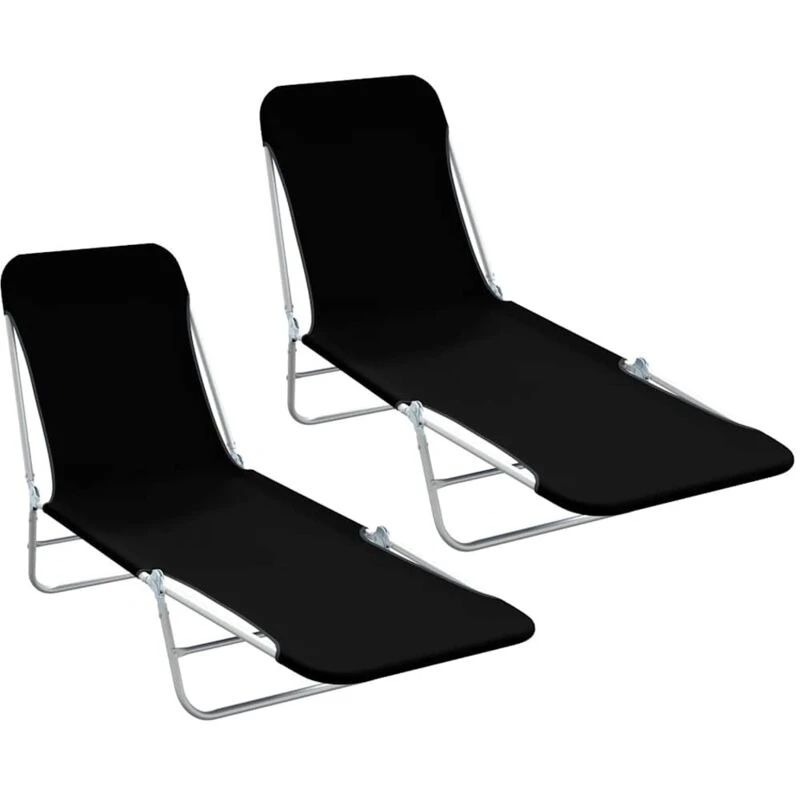 Image of VIDAXL Folding Sun Loungers 2 pcs Steel and Fabric Black Vidaxl 44300