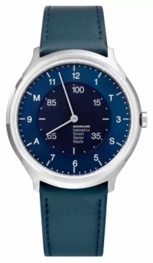 Image of Mondaine Helvetica Smart 40mm Blue Dial Blue Leather Strap Watch