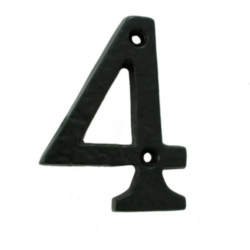 Image of Loops Black Antique Door Number 4 78mm Height 8mm Depth Iron Face Numeral Plaque Black
