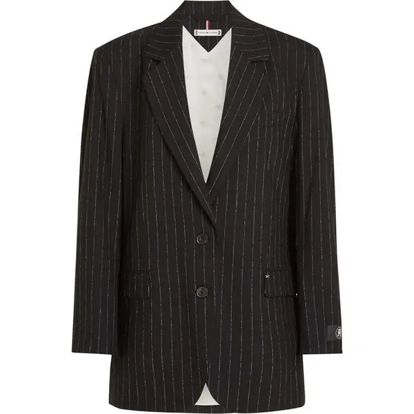 Image of Tommy Hilfiger Oversized Prep Pinstripe Blazer - Black 8