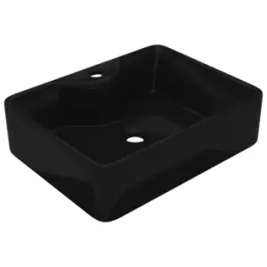 Image of VidaXL Ceramic Square Bathroom Sink Basin with Faucet Hole - Black