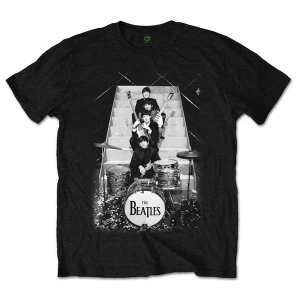 Image of The Beatles - Stage Stairs Unisex Medium T-Shirt - Black