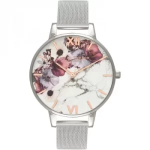 Image of Marble Florals Silver Mesh Watch