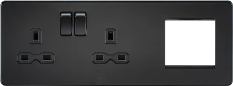 Image of KnightsBridge Screwless 13A 2G DP Socket + 2G Modular Combination Plate, Matt Black SFR192LMBB
