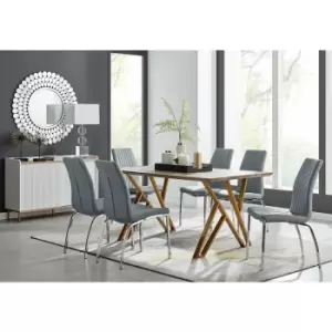Image of Taranto Oak Effect Dining Table and 6 Grey Isco Chairs - Elephant Grey